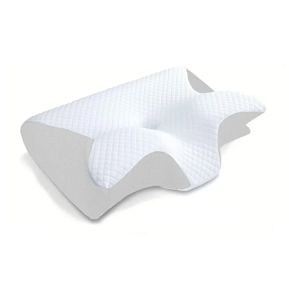 Comfort memory foam pillow with ergonomic contour design and quilted white cover